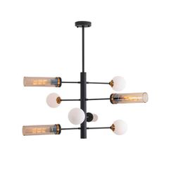Zambelis Lights Κρεμαστό Φωτιστικό 4XG9& 4XE27 OPAL GLASS BLACK - ANTIQUE BRASS