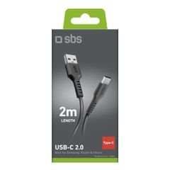 SBS TECABLETC220K USB-A - USB-C Cable 2 m - Black-thumb-2
