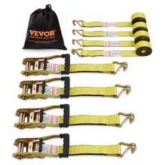 Ιμάντες δεσίματος καστάνιας VEVOR (4PK), αντοχής σπασίματος 5000 λίβρες, διπλός γάντζος J Περιλαμβάνει 4 κορδόνια Premium 2" x 15' με λαβές με επένδυση, για μετακίνηση, ασφάλιση φορτίου, συσκευές, εξο