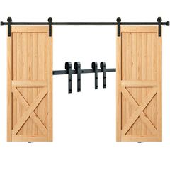 VEVOR 8FT Sliding Barn Door Hardware Kit, 330LBS Heavy Duty Tran Door Kit for Double Doors, Fit 3,7-4,3FT Total Wide και 1,3"-1,8" πάχος 2θυρου πάνελ, με λεία & αθόρυβη τροχαλία (Σχήμα J)