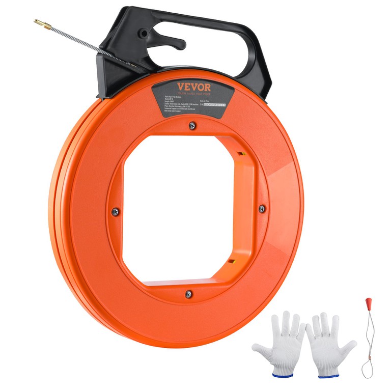 VEVOR Fish Tape, 100 ft, 3/16 ιντσών, Εξολκέας σύρματος από υαλοβάμβακα με βελτιστοποιημένο περίβλημα και λαβή, Εύκολο στη χρήση εργαλείο εξολκέα καλωδίων, εύκαμπτα εργαλεία ψαρέματος με σύρμα για τοί