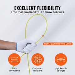 VEVOR Fish Tape, 100 ft, 3/16 ιντσών, Εξολκέας σύρματος από υαλοβάμβακα με βελτιστοποιημένο περίβλημα και λαβή, Εύκολο στη χρήση εργαλείο εξολκέα καλωδίων, εύκαμπτα εργαλεία ψαρέματος με σύρμα για τοί-thumb-2