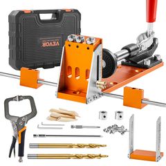 VEVOR Pocket Hole Jig Kit, 34 τμχ Pocket Hole Jig System με 11" C-clamp, Εξάρτημα, Step Drills, κλειδιά, Drill Stop Rings, Square Drive Bits, Toolbox, for DIY Carpentry Projects, Ρυθμιζόμενο