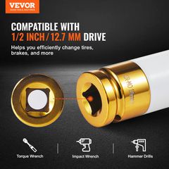 VEVOR Lug Nut Impact Socket Set 1/2 in Drive Metric 6-Point Deep Socket 7PCS-thumb-1