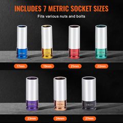 VEVOR Lug Nut Impact Socket Set 1/2 in Drive Metric 6-Point Deep Socket 7PCS-thumb-2