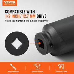VEVOR Axle Nut Impact Socket Socket 1/2" Drive Deep 12 Point 8PCS Metric Nut Socket-thumb-1