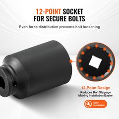 VEVOR Axle Nut Impact Socket Socket 1/2" Drive Deep 12 Point 8PCS Metric Nut Socket-thumb-3