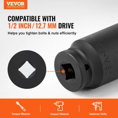 VEVOR Axle Nut Impact Socket Socket 1/2" Drive Deep 6+12 Point 14PCS Metric Socket-thumb-1