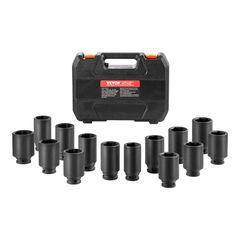 VEVOR Axle Nut Impact Socket Socket 1/2" Drive Deep 6+12 Point 14PCS Metric Socket
