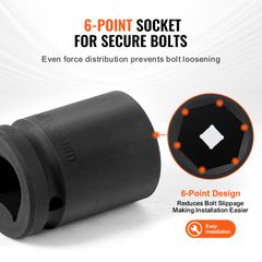VEVOR Axle Nut Impact Socket Socket 3/4" Drive 6-Point 8PCS Metric Spindle Socket-thumb-3