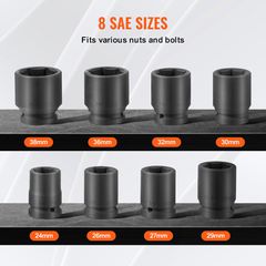 VEVOR Axle Nut Impact Socket Socket 3/4" Drive 6-Point 8PCS Metric Spindle Socket-thumb-2