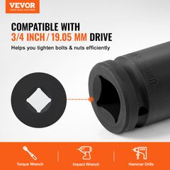 VEVOR Axle Nut Impact Socket Socket 3/4" Drive 6-Point 8PCS Metric Spindle Socket-thumb-1