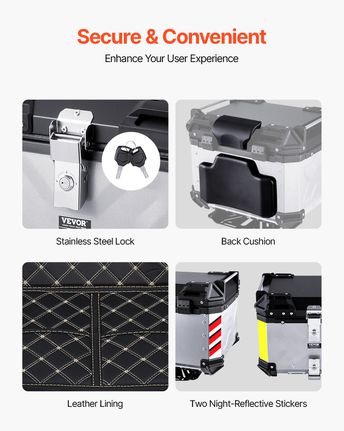 VEVOR 45L Top Case Μοτοσικλέτας Universal Tail Box μοτοσυκλέτας με δερμάτινη επένδυση-thumb-5