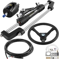 VEVOR Hydraulic Boat Steering Kit, 300HP Hydraulic Steering Kit Αντλία κράνους, κύλινδρος, τροχός, κιτ υδραυλικής στεγανοποίησης εύκαμπτου σωλήνα 24 ποδιών, Σετ ναυτικού συστήματος διεύθυνσης σκάφους