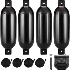 VEVOR Boat Fenders, 5,5" x 20" Boat Fampers for Docking, Φουσκωτό ραβδωτό φτερό με κεντρικές τρύπες, Marine Boat Dock Fender Fender με αντλία αέρα, 4 βελόνες και 4 σχοινιά και τσάντα αποθήκευσης, μαύρ