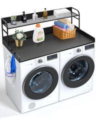 VEVOR Πλυντήριο Στεγνωτήριο Πάγκος με Ράφι 54"x27" Ξύλινο Κάλυμμα Πλυντηρίου Στεγνωτηρίου Μαύρο
