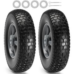 VEVOR Solid PU Run-Flat Tire Wheel, 10", 2-Pack, 180 lbs Dynamic Load, 220 lbs Static Load, Flat Free Tubeless ελαστικά και τροχοί για χειροκίνητο καρότσι, κούκλες, ρυμουλκούμενα κήπου, διάφορα καρότσ