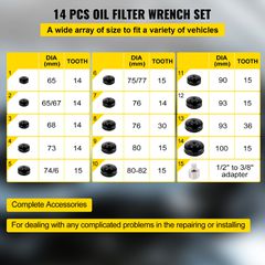 VEVOR Oil Socket Socket Set Cup Socket Tool Set 15PCS Oil Filter Socketwrench-thumb-2