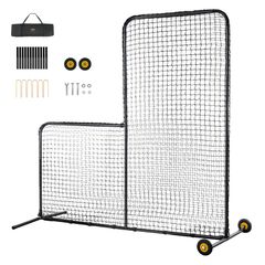 VEVOR L Screen Baseball για Batting Cage, 7x7 ft Softball Screen Safety, Body Protector Φορητή οθόνη κτύπημα με τσάντα μεταφοράς, ρόδες, πασσάλους εδάφους, βαρέως τύπου δίχτυ ρίψης για προστασία Pitch