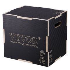 VEVOR 3 σε 1 Plyometric Jump Box, 20/18/16 Inch Wooden Plyo Box, Platform & Jumping Agility Box, Anti-slip Fitness Step Up Box for Home Gym Training, Conditioning Strength Training, Μαύρο