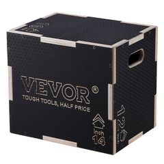 VEVOR 3 σε 1 Plyometric Jump Box, 16/14/12 Inch Wooden Plyo Box, Platform & Jumping Agility Box, Anti-slip Fitness Exercise Step Up Box for Home Gym Training, Conditioning Strength Training, Μαύρο
