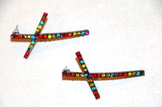 Σκουλαρίκια Antique diamond Σταυρός multicolor ζιρκόνια 5cm από κλείσιμο καταστήματος RQ087
