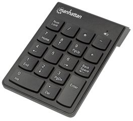 Manhattan Numeric Keypad, Wireless (2.4GHz), USB-A Micro Receiver, 18 Full Size Keys, Black, Membrane Key Switches, Auto Power Management, Range 10m, AAA Battery (included), Windows and Mac, Three Yea