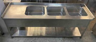 Λάντζα Ανοιχτή Ανοξείδωτη 219X61X86Cm Με 3 Γούρνες 50x40x25Cm - Μεταχειρισμένη.