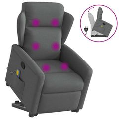 vidaXL Πολυθρόνα Μασάζ Ανακλινόμενη με Ανύψωση Σκούρο Γκρι Υφασμάτινη