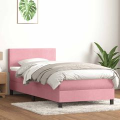 vidaXL Box Spring κρεβάτι με στρώμα ροζ 100x220 cm Βελούδινο