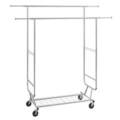 Βάση ρούχων VEVOR Heavy Duty, ράφι ρούχων με διπλή ράβδο για κρεμάστρα, ράφι ρούχων με ρυθμιζόμενο ύψος και εκτεινόμενο μήκος με χώρο αποθήκευσης κάτω, χωρητικότητα 600 λίβρες