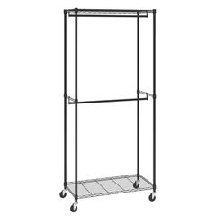 Σχάρα ρούχων VEVOR Heavy Duty, Διπλές ράβδοι κρεμαστάς Ράφι ρούχων για ρούχα με κάτω και επάνω επίπεδο αποθήκευσης, κυλιόμενη βάση ρούχων για κρεμαστά ρούχα, 1'' πάχος χαλύβδινου σωλήνα συγκράτησης έω
