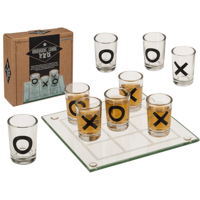 Glass drinking game Tic Tac Toe with 9 glasses