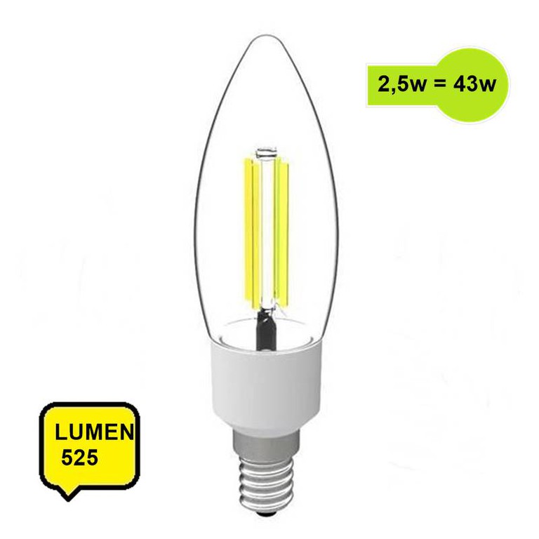 Λάμπα LED E14 Filament 2,5W 525 lum 360° Φώς Ημέρας Ενεργειακή Κλάση Α