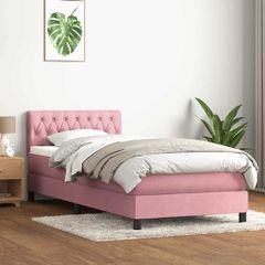 vidaXL Box Spring κρεβάτι με στρώμα ροζ 80x210 εκ. Βελούδινο