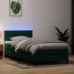 vidaXL Box Spring κρεβάτι με στρώμα σκούρο πράσινο 90x210εκ. Βελούδινο