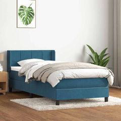 vidaXL Box Spring κρεβάτι με στρώμα σκούρο μπλε 80x210 εκ. Βελούδινο