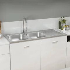 Νεροχύτης Διπλή Γούρνα Ασημί 1200x600x155 χιλ. Ανοξείδ. Ατσάλι 147239