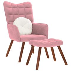 Πολυθρόνα Relax Ροζ Βελούδινη με Σκαμπό 4016825