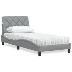 vidaXL Κρεβάτι με Στρώμα Ανοιχτό Γκρι 90x190 εκ. Υφασμάτινο