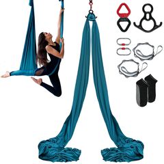 VEVOR Aerial Silk & Yoga Swing, 8,7 Yards, Aerial Yoga Hammock Kit με 100gsm Nylon Fabric, Full Rigging Hardware & Easy Set-up Guide, Antigravity Flying for All Levels Fitness Bodybuilding, Green