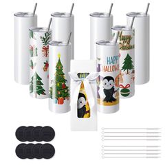 VEVOR 8 Pack Straight Sublimation Tumblers, 30 oz, Blank Tumbler Bulk, από ανοξείδωτο χάλυβα διπλού τοιχώματος ποτηράκια με άχυρο, καπάκι, βούρτσα, βάση, συρρικνωμένο περιτύλιγμα, κουτί δώρου, για πίε
