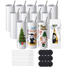 VEVOR 12 Pack Straight Sublimation Tumblers, 20 oz, Blank Tumbler Bulk, από ανοξείδωτο χάλυβα διπλού τοιχώματος ποτηράκια με άχυρο, καπάκι, βούρτσα, βάση, συρρικνωμένο περιτύλιγμα, κουτί δώρου, για πί