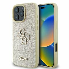 Guess Fixed Glitter 4G Logo Case για iPhone 16 Pro Max - Χρυσό
