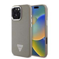 Guess Magsafe “Triangle Logo” Grained PU Case Θήκη προστασίας από δερματίνη – iPhone 16 Pro Max Καφέ – GUHMP16XPGTSPSW