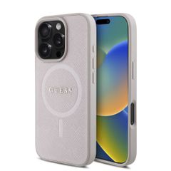 Guess Magsafe “Saffiano Collection" Hard Case Θήκη προστασίας από δερματίνη – iPhone 16 Pro Ροζ – GUHMP16LPSAHMCP