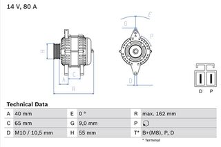 ΔΥΝΑΜΟ 12V 80A MAZDA, MITSUBISHI
