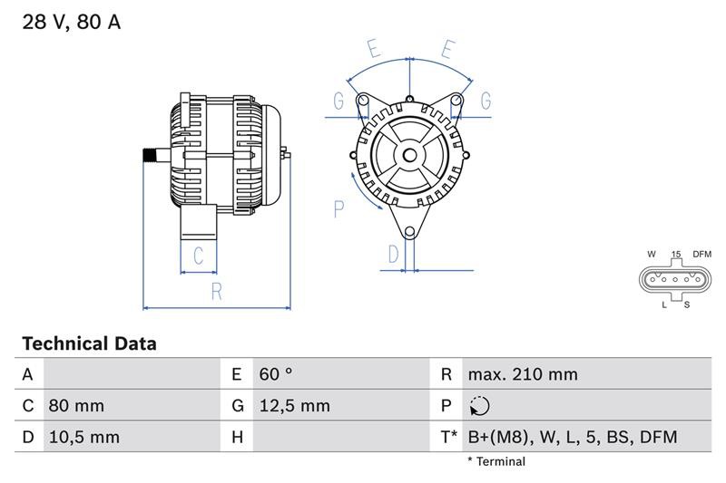 ΔΥΝΑΜΟ 24V 80A DAF 75/85/CF/XF