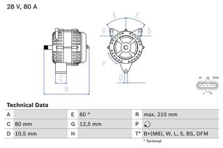 ΔΥΝΑΜΟ 24V 80A DAF 75/85/CF/XF