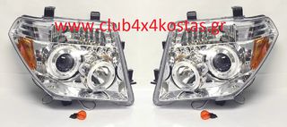 Φανάρια εμπρός led angel eyes για Nissan Navara / Pathfinder (2005-2009) - chrome , με λάμπες (Η1) - σετ 2τμχ. SWNI06 (Α' ΠΟΙΟΤΗΤΑ ΜΕ ΦΠΑ)